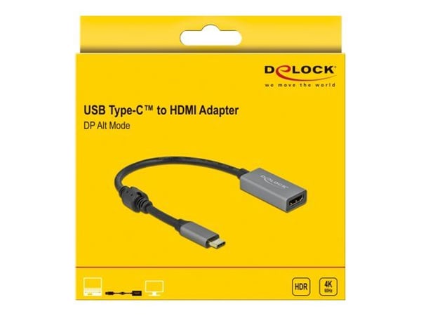 Delock - Video adapter - USB-C hann til HDMI hunn - 20 cm - grå, svart - aktiv