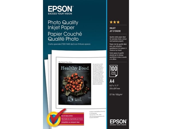 Epson Photo Quality Ink Jet Paper - Matt - belagt - ren hvit - A4 (210 x 297 mm) - 102 g/m² - 100 ark papir - for EcoTank ET-2810, 2815, 2825, 2826...