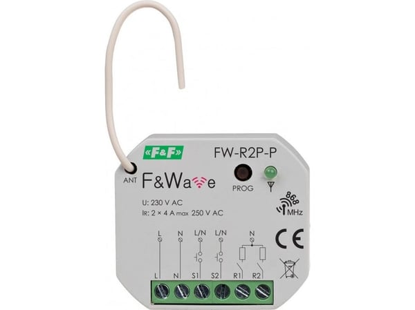 FiWave FW-R2P-P radiokaksoisrele fi60-liitäntärasiaan 85-265V AC/DC monitoimi uppoasennettava monitoimirele