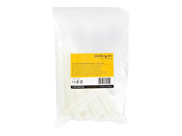 Startech 15cm(6") Reusable Cable Ties, 7mm(1/4") wide, 35mm(1-3/8") Bundle Dia. 22kg(50lb) Tensile Strength, Releasable Nylon Ties, Indoor/Outdoor,...