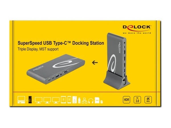 Delock USB Type-C DP 1.4 Docking Station Triple 4K Display - Dokkingstasjon - USB-C 3.2 Gen 1 / Thunderbolt 3 - HDMI, 2 x DP - 1GbE