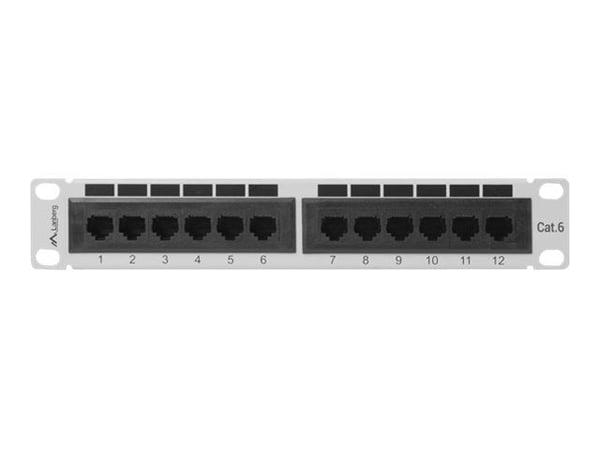 Lanberg PPU6-9012-S - Koblingspanel - rackmonterbar - CAT 6 - UTP - RJ-45 X 12 - RAL 7035, grå - 1U - 10"