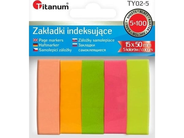 Titanum indeksfaner fluorescerende 15x50 mm 5x100 ark