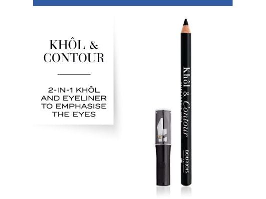 Bourjois 2-in-1 Khol and Contour Eyeliner and Eye Pencil and Sharpener 1 Noir-Issime, 1.2g
