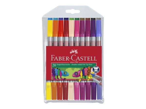Faber-Castell - Dobbelsidig fibertupp-pen - permanent - strålende farger - vannbasert blekk - fin (en pakke 20)
