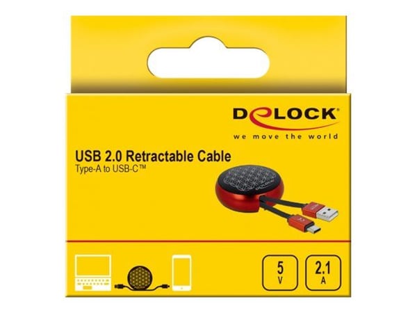DeLOCK 85819, 0,92 m, USB A, USB C, USB 2.0, Musta, Punainen