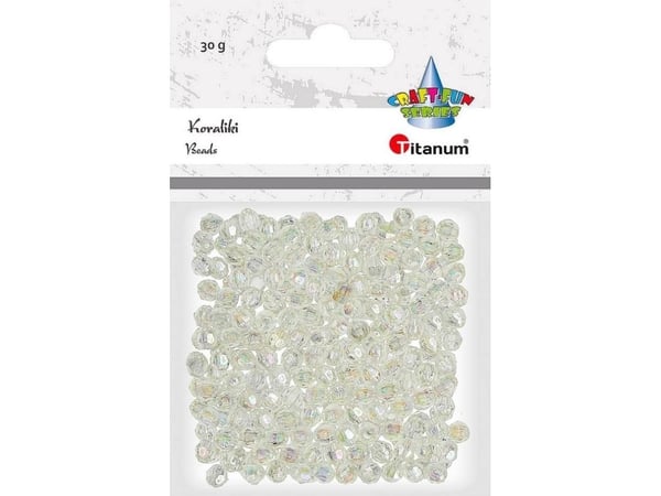 Titanum perler i plast, fasettert, 30 g hvit