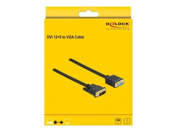 Delock - Adapterkabel - enkeltlenke - DVI-A (hann) til HD-15 (VGA) (hunn) - 1 m - tommelskruer - svart