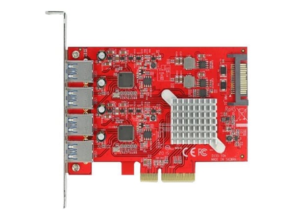 Delock PCI Express x4 Card to 4 x external SuperSpeed USB 10 Gbps (USB 3.2 Gen 2) USB Type-A female - USB-adapter - PCIe 3.0 x4 - USB 3.2 Gen 2 x 4