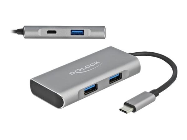 Delock - Hub - 3 x USB 3.2 Gen 2 + 1 x USB-C 3.2 Gen 2 - stasjonær