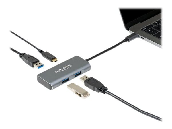 Delock - Hub - 3 x USB 3.2 Gen 2 + 1 x USB-C 3.2 Gen 2 - stasjonær