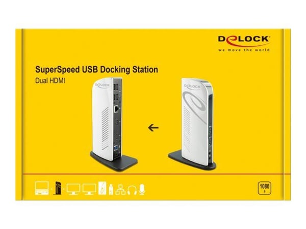 Delock USB Docking Station Dual HDMI Full-HD - Dokkingstasjon - USB 3.2 Gen1 - 2 x HDMI - 1GbE