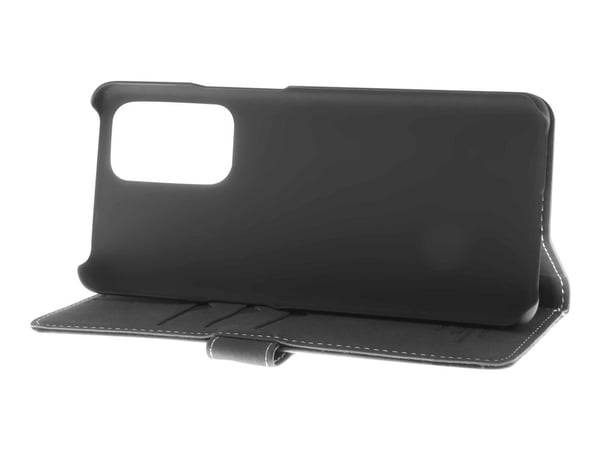 Insmat Exclusive - Vikbart fodral för mobiltelefon - genuint läder, papper, kartong, aluminiumfolie, termoplastisk polyuretan (TPU) - svart - för O...