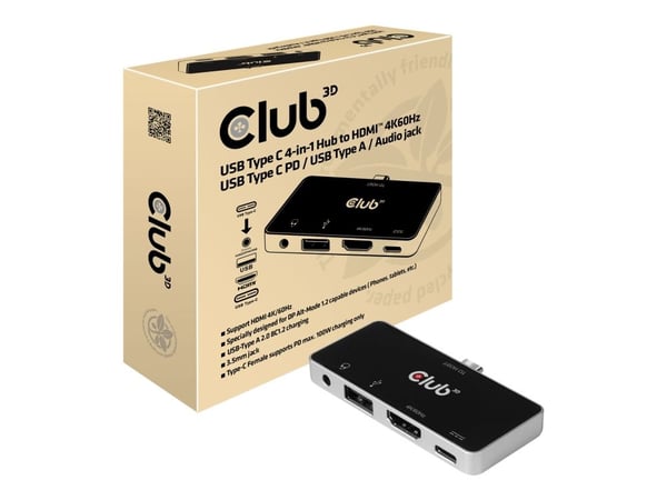 Club 3D USB Type C 4-in-1 Hub - Dokkingstasjon - USB-C - HDMI