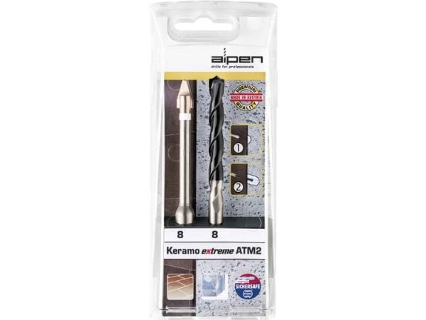 Alpen bor- og flisesett for glass 10 mm 1/4 (6,3 mm) sylinderskaft (2 stk)