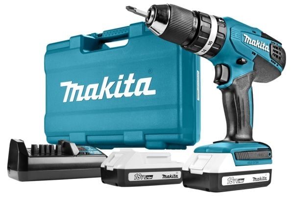 Makita HP457DWE10 - Hammerbor/driver - trådløs - 2 hastigheter - nøkkelfri borhylse 13 mm - 42 N·m - 2 batterier - 18 V