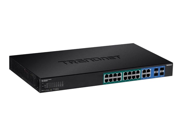 TRENDnet TPE 1620WSF - Switch - L2+ - smart - 16 x 10/100/1000 (PoE+) + 4 x delt Gigabit SFP - rackmonterbar - PoE+ (370 W) - TAA-samsvar