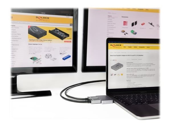Delock - DisplayPort-adapter - USB-C (hann) til DisplayPort, USB-C (hunn) - støtte for 4K 60 Hz (3840 x 2160), støtte for Power Delivery 3.0 - grå