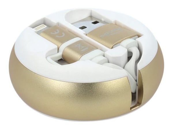 Delock - Lightning-kabel - USB hann til Micro-USB type B, Lightning hann - 92 cm - hvit, gull - tilbaketrekkbar, flat