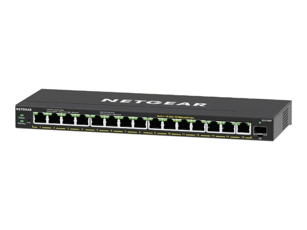 NETGEAR Plus GS316EP - Switch - Styrt - 15 x 10/100/1000 (PoE+) + 1 x SFP - stasjonær, veggmonterbar - PoE+ (180 W)