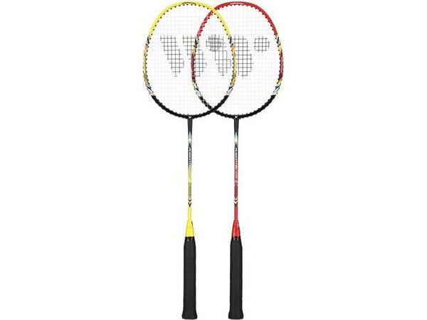 WISH FUSIONTEC 777K badmintonracketsett, lime/grønn + rød + fjær (3 stk)