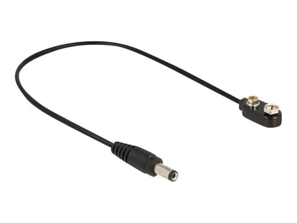 Delock - Strømkabel - DC-plugg 5,5 x 2,1 mm (M) til 9 V batterikontakt 2 A - 30 cm - Svart (86697)