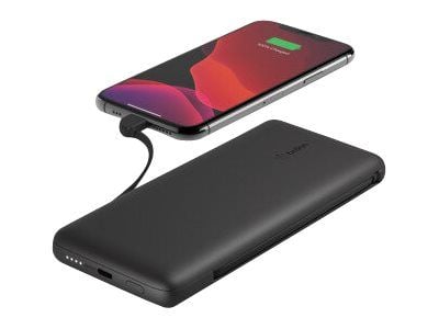 Belkin BoostCharge Plus - Strømbank - 10000 mAh - 23 watt - Fast Charge, PD - 2 utgangskontakter (Lightning, USB-C) - svart
