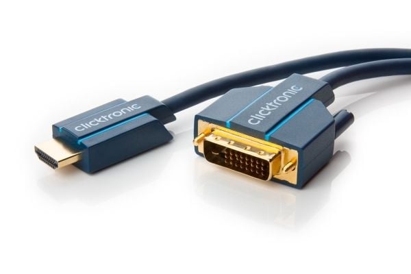 ClickTronic 7.5m HDMI/DVI Adapter, 7,5 m, HDMI, DVI-D, Gull, 4,95 Gbit/s, Blå