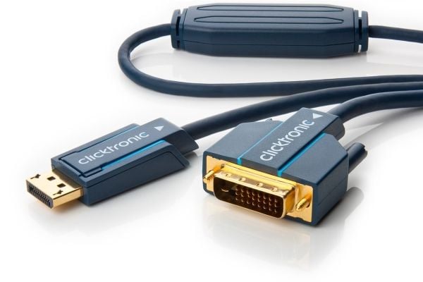 ClickTronic 70729, 2 m, DisplayPort, DVI, Guld, Blå, Kobber