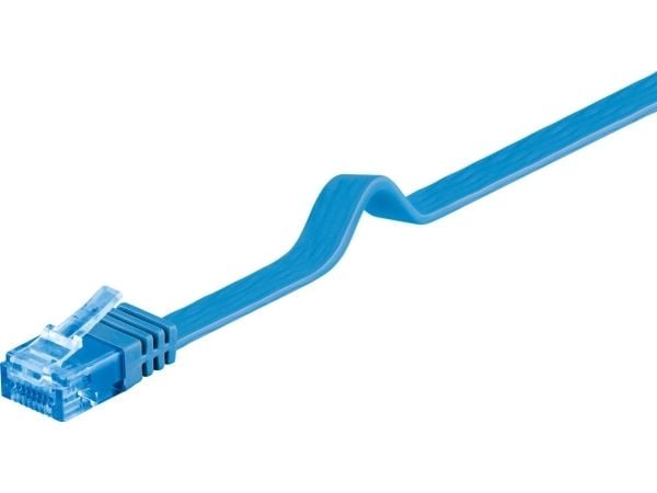 Litteä verkkojohto CAT 6A, U/UTP, sininen