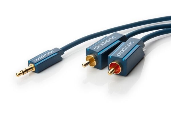 ClickTronic 1m MP3 Adapter, 3.5mm, Hankjønn, 2 x RCA, Hankjønn, 1 m, Blå, Gull