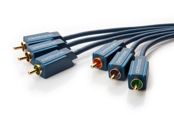 ClickTronic 10m YUV Component, 10 m, 3 x RCA, Gull, Blå, Hankjønn/hankjønn