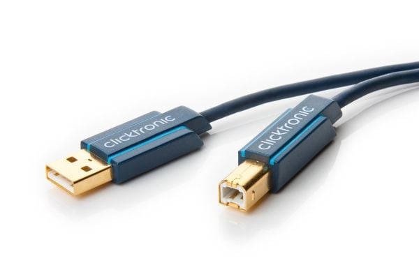 ClickTronic 3m USB 2.0 A/B m/m, 3 m, USB A, USB B, USB 2.0, Hankjønn/hankjønn, Blå