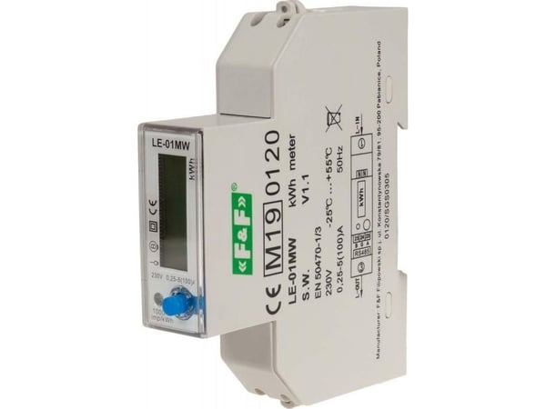 Sähkömittari 1-vaiheinen 5/100A 230V näytöllä LE-01MW