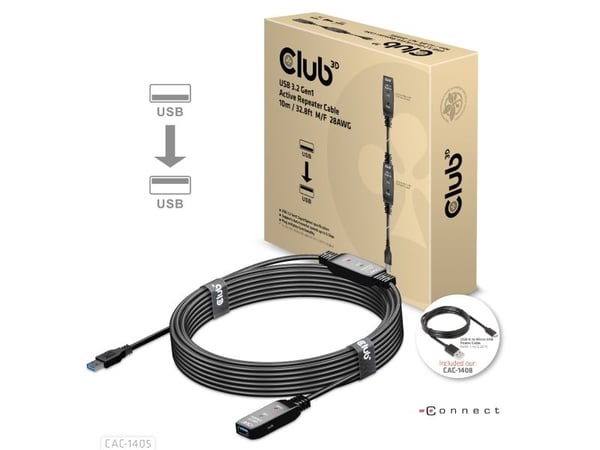Club 3D - USB forlængerkabel - USB Type A (han) til USB Type A (hun) - USB 3.2 Gen 1 - 10 m - aktiivinen