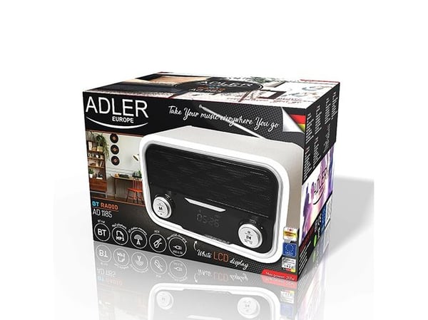 Adler AD 1185, Bärbar, FM, LCD, Micro-USB, USB Type-A, Vit, Monokromatiskt
