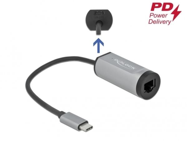 Delock - Nettverksadapter - USB-C 3.2 Gen 1 / Thunderbolt 3 - Gigabit Ethernet x 1 - grå