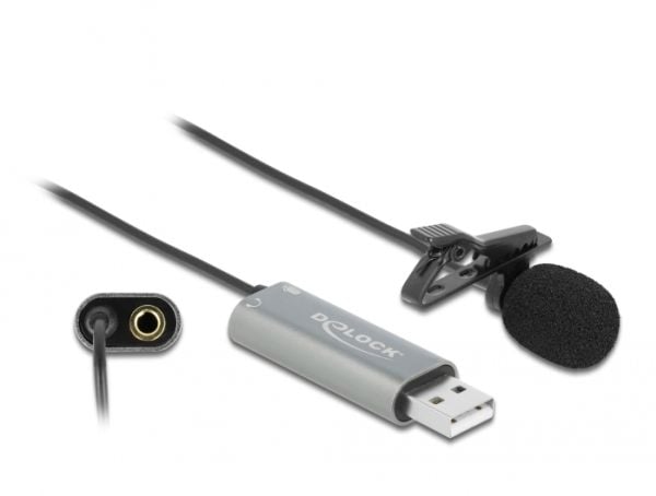 Delock USB Tie Lavaliermikrofon - Mikrofon - USB - sort, antracit (sort)