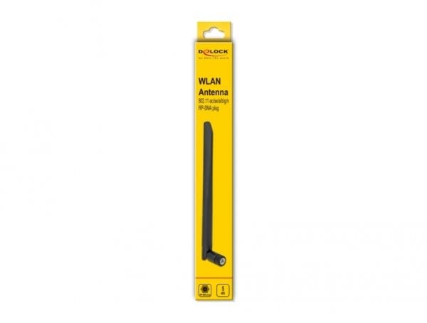 Delock WLAN 802.11 a/ax/a/b/g/n Antenna RP-SMA plug - Antenne - Wi-Fi - 5 dBi - rundtstrålende - skruemontering - svart