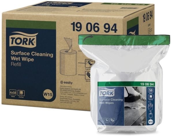 Aftørringsklud Tork Wet wipes til overflader refill i pose til varenummer 9199,4 rl/krt