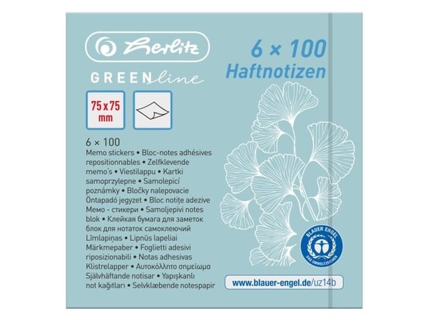 Herlitz 50033430, Suorakulmio, Sininen, Vihreä, Keltainen, Paperi, 75 mm, 75 mm, 600 arkkia