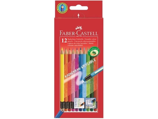 Farveblyant Faber-Castell Red Line 12 stk. ass. farver med viskelæder
