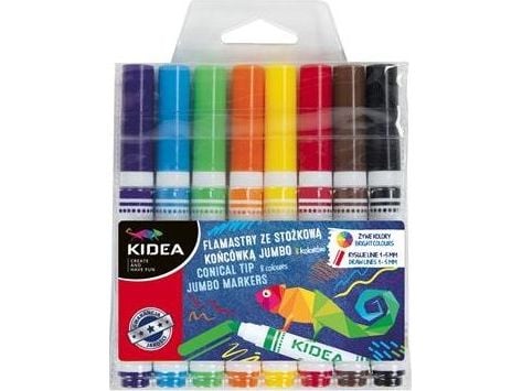 Derform tusjer Kidea med konisk jumbo-spiss 8 farger Derform tusjer Kidea med konisk jumbo-spiss 8 farger