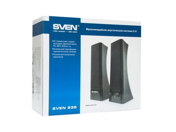 SVEN SV-0110235BK, 5-suuntainen, 2.0 kanavaa, Langallinen, 4 W, 100 - 20000 Hz, Musta