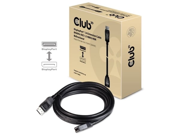 Club 3D - DisplayPort-forlengelseskabel - DisplayPort (hunn) til DisplayPort (hann) låst - DisplayPort 1.4 - 3 m - 8K-støtte