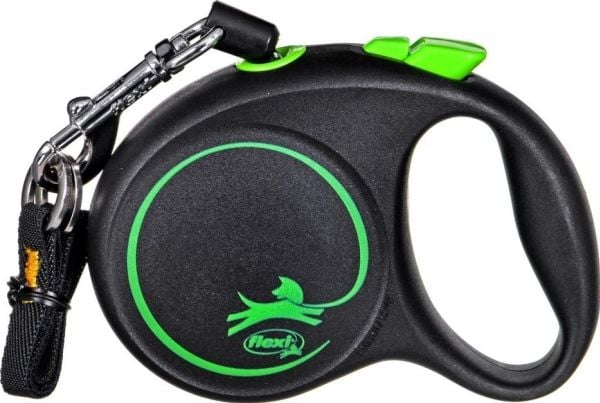 Flexi FLEXI Kelautuva hihna Black Design XS, 3 m köysi, vihreä väri
