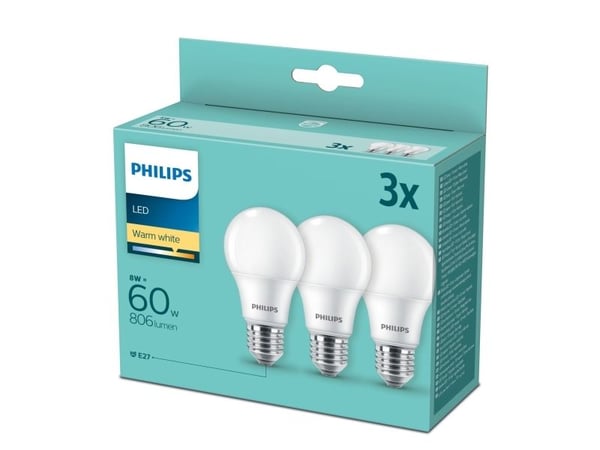 Philips Lamppu, 8 W, 60 W, E27, 806 lm, 15000 h, Lämmin valkoinen