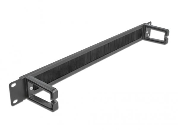 Delock Cable Management Brush Strip with 2 hooks - Styringspanel for rackkabler med børste - svart - 1U - 19"
