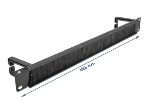 Delock Cable Management Brush Strip with 2 hooks - Styringspanel for rackkabler med børste - svart - 1U - 19"