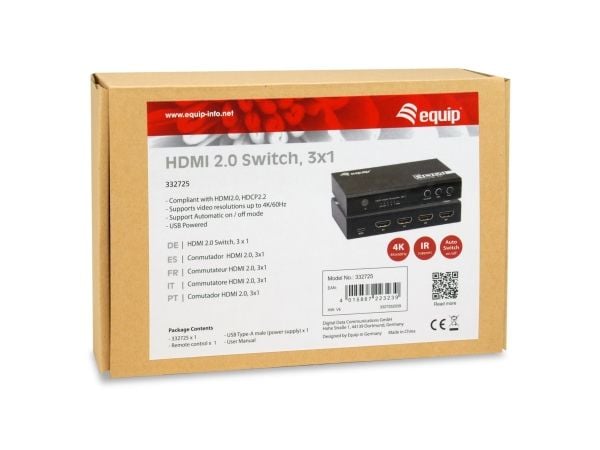 Equip 332725, HDMI, Aluminium, Sort, 60 Hz, 3840 x 2160, 7.1 kanaler